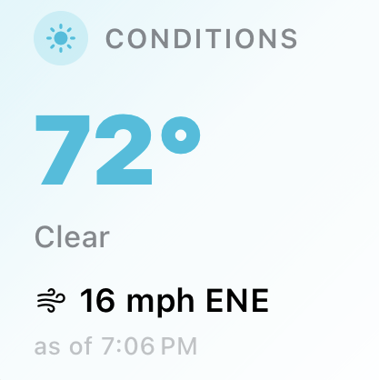 Ride Conditions widget showing temperature, sky, and wind